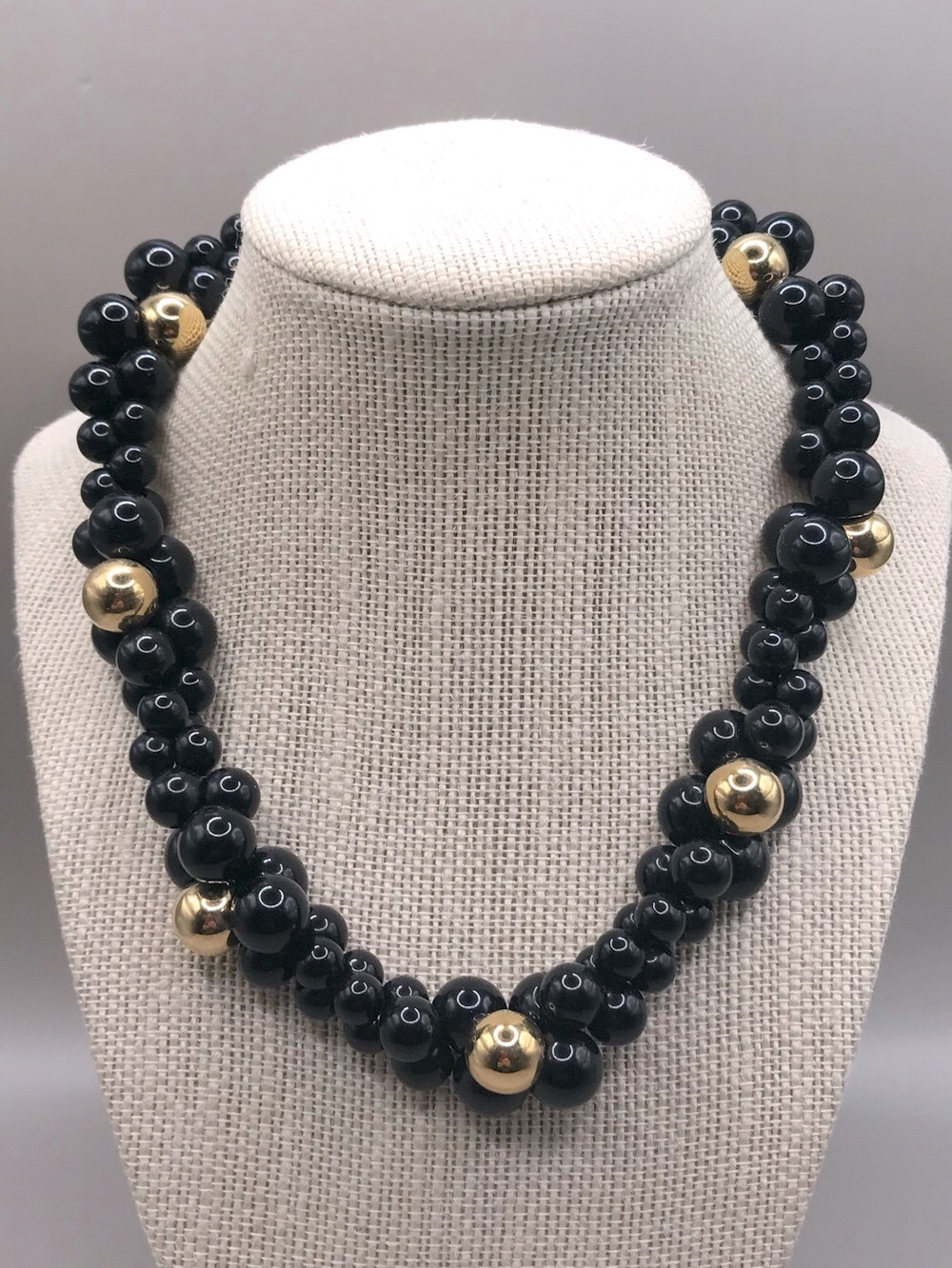 Trifari Black and Gold Beaded Double-Twisted Strand Necklace